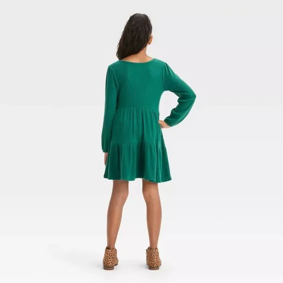 Cat & Jack - Girls' Long Sleeve Cozy Dress - Forest Green - Picture 2 of 7